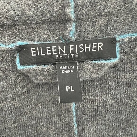 Eileen Fisher Women Merino Wool Blend Jacket Size Petite L PL Blue Gray Pockets - Picture 2 of 12